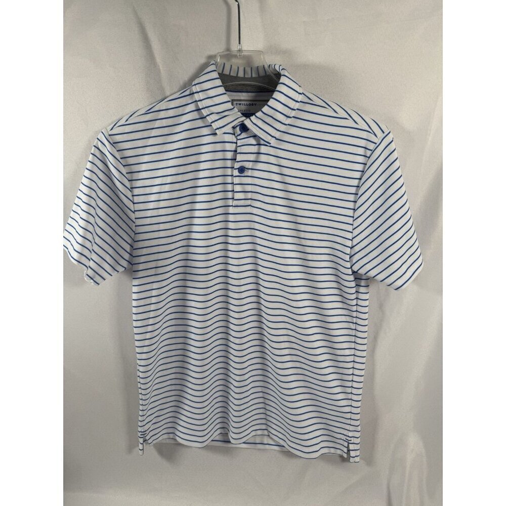 Twillory Polo Shirt Medium Blue Whit Athleisure Performance Stretch Short Sleeve
